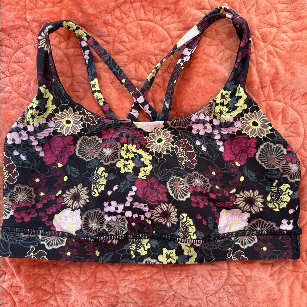 Lululemon energy bra- Floral Women's Sports Bra - Black and Pink
